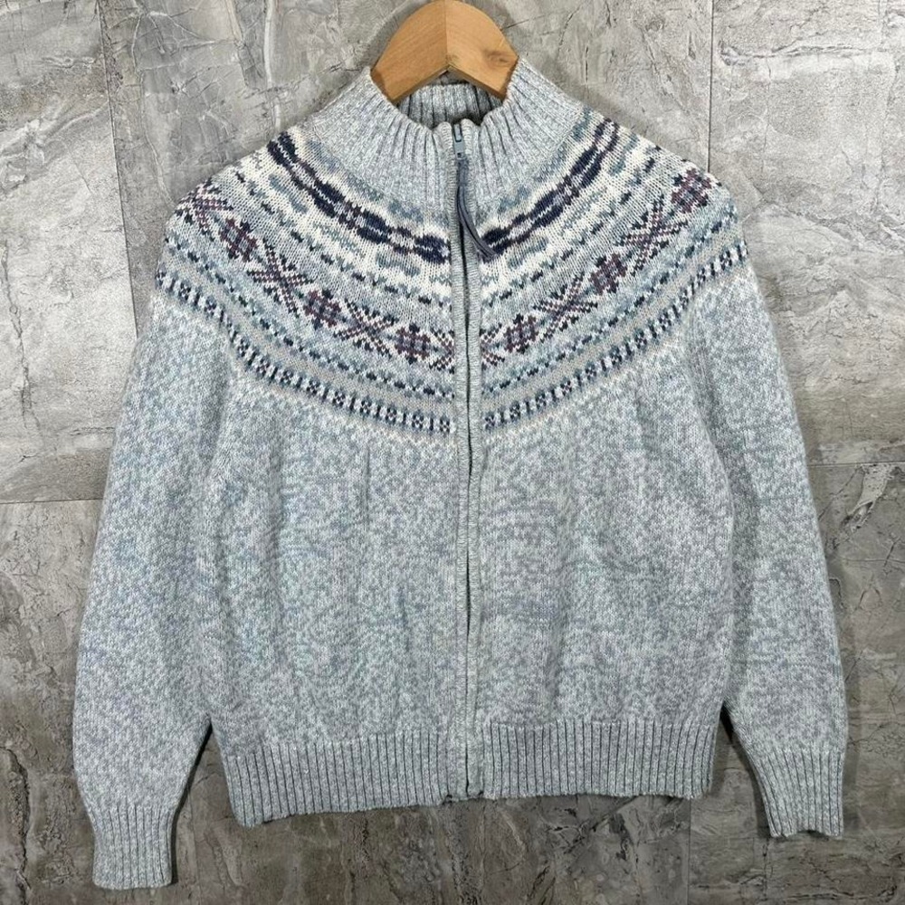 Vintage Tiara International Women's‎ Sweater Blue Purple Fair Isle Zip Up Size L